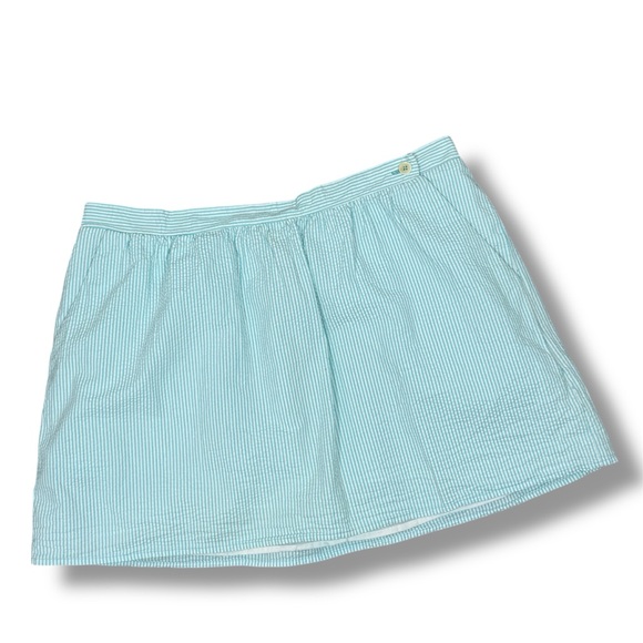 Lilly Pulitzer Mimosa Seersucker‎ Striped Mini Skirt Aqua Teal Blue White XL - Picture 13 of 13